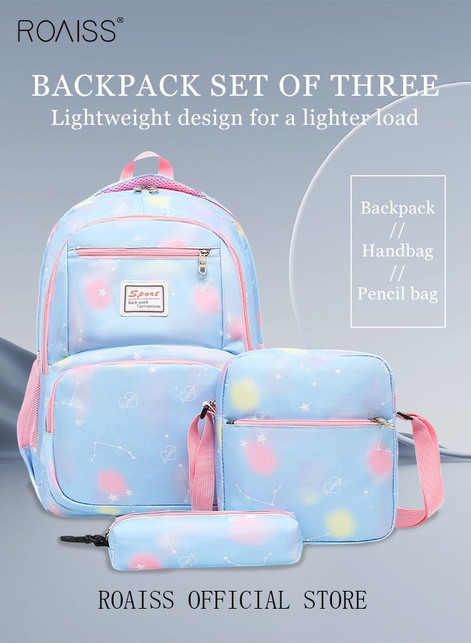 3-Piece Backpack Set Simple Large-Capacity Carrying School Bag Shoulder Bag Pencil Bag Waterproof Fabric Light Texture