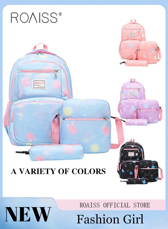 3-Piece Backpack Set Simple Large-Capacity Carrying School Bag Shoulder Bag Pencil Bag Waterproof Fabric Light Texture