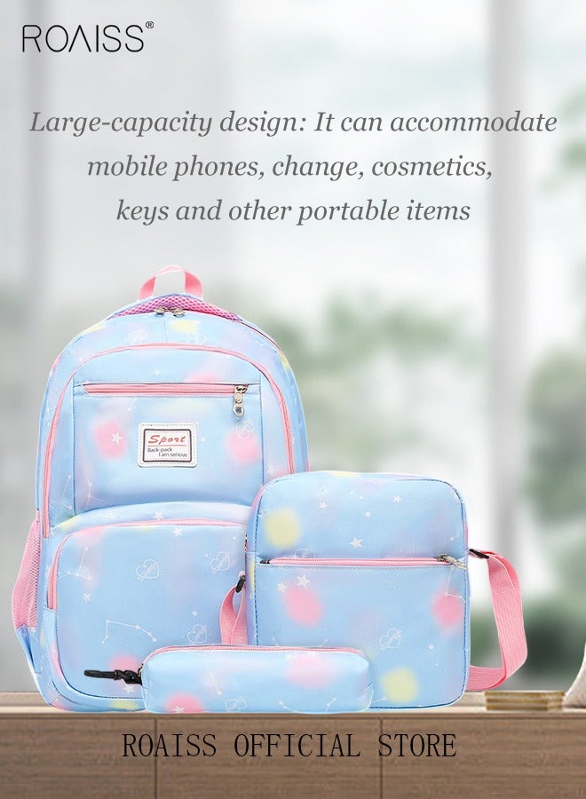 3-Piece Backpack Set Simple Large-Capacity Carrying School Bag Shoulder Bag Pencil Bag Waterproof Fabric Light Texture