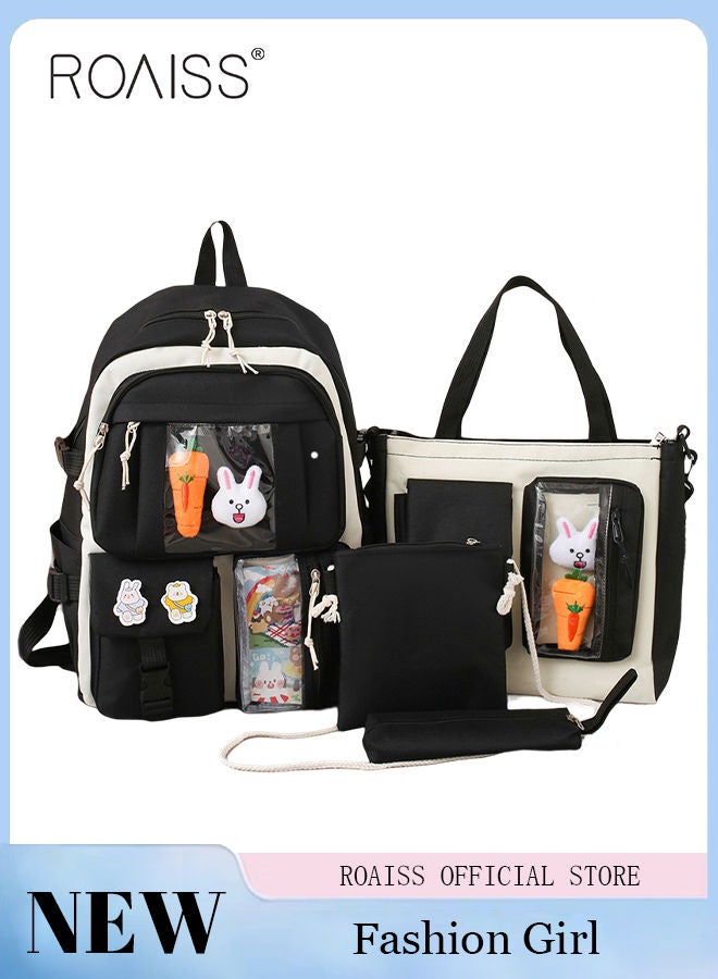 4-Piece Set of Cute Backpack Women's Bag Lightweight Elementary School Students Girls Large Capacity Children's School Bag