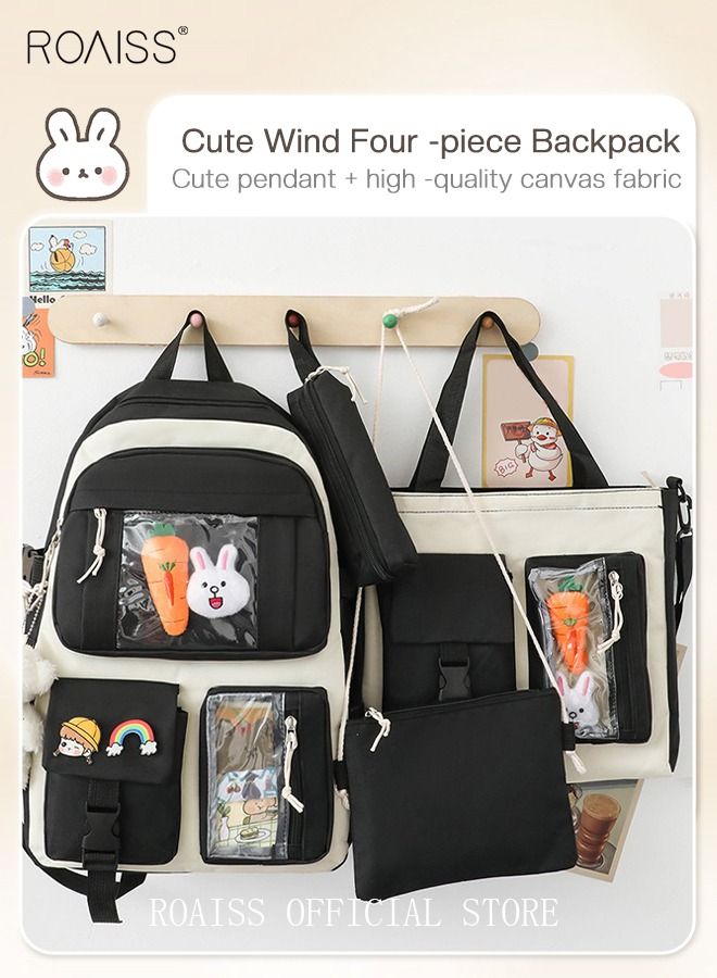 4-Piece Set of Cute Backpack Women's Bag Lightweight Elementary School Students Girls Large Capacity Children's School Bag