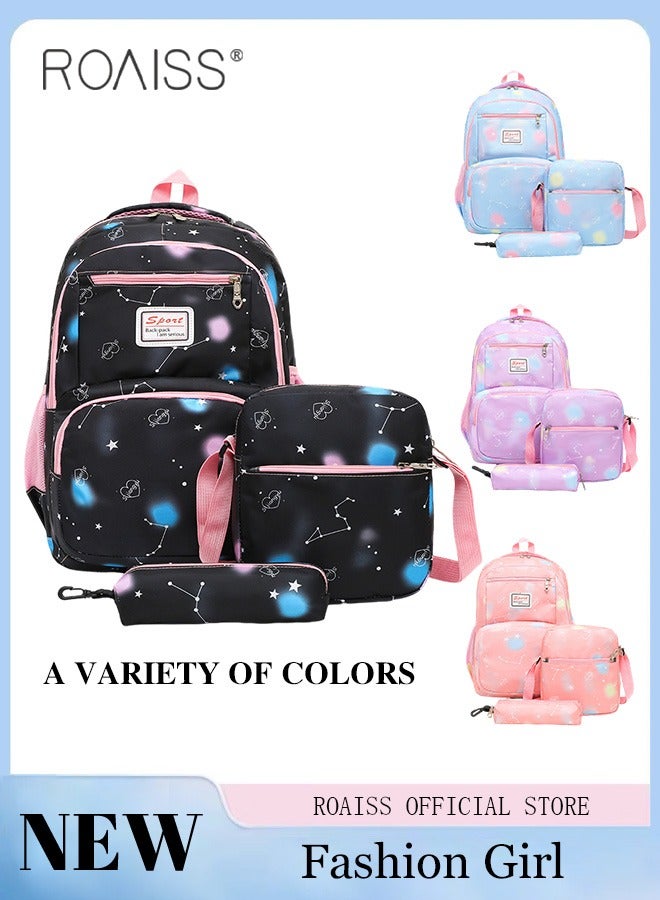 3-Piece Backpack Set Simple Large-Capacity Carrying School Bag Shoulder Bag Pencil Bag Waterproof Fabric Light Texture