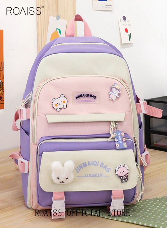 5-Piece Set of Backpack Fashion Women's New Oxford Cloth Backpack Junior High School School Student Bag