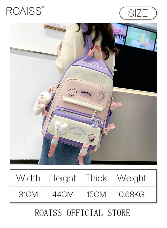 5-Piece Set of Backpack Fashion Women's New Oxford Cloth Backpack Junior High School School Student Bag