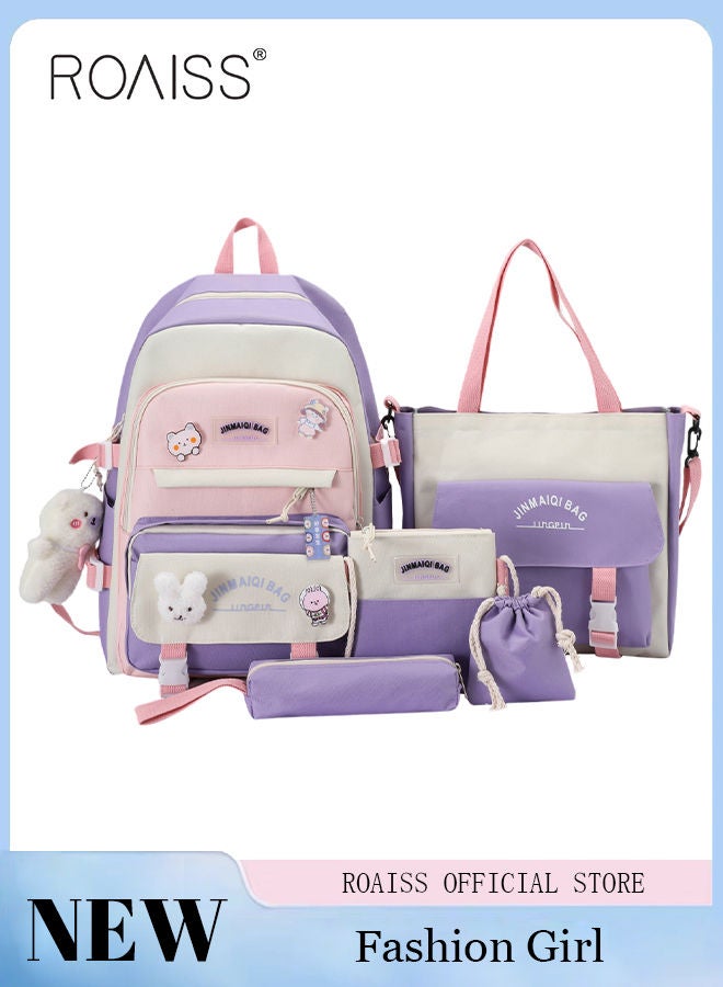 5-Piece Set of Backpack Fashion Women's New Oxford Cloth Backpack Junior High School School Student Bag