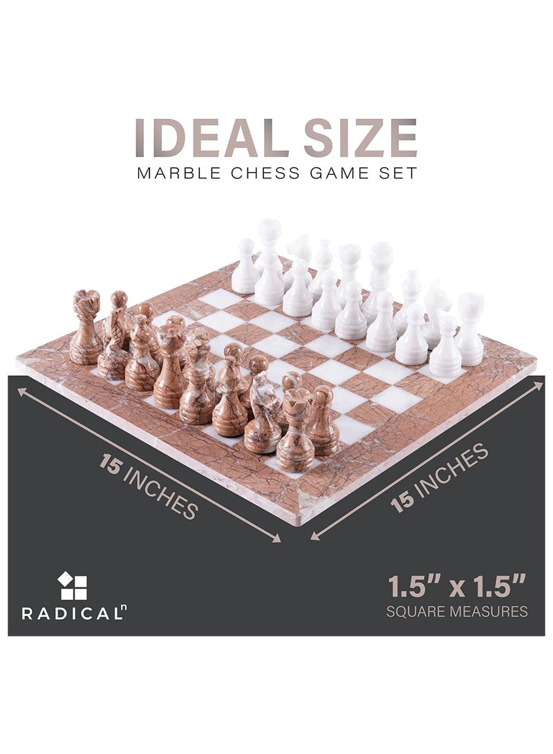 RADICALn Handcrafted 15 Inch Marinara and White Marble Weighted Complete Chess Game Set for Adults