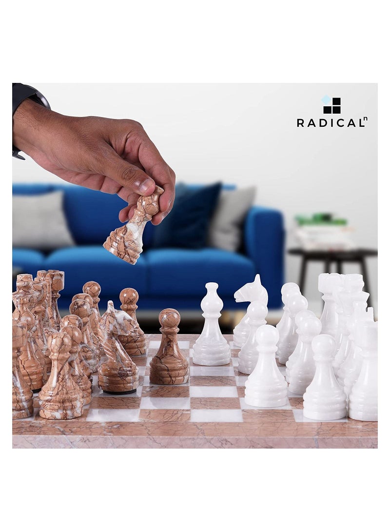 RADICALn Handcrafted 15 Inch Marinara and White Marble Weighted Complete Chess Game Set for Adults