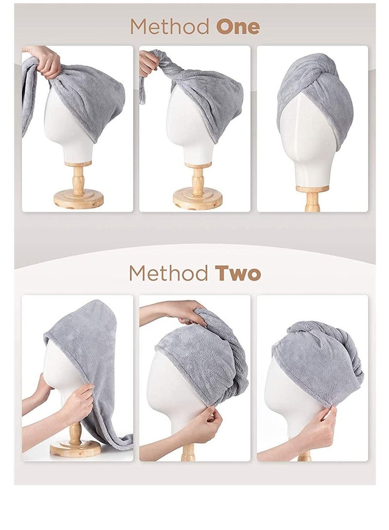 Microfiber Hair Towel,3 Packs Hair Turbans for Wet Hair, Wrap Hair Towels for Women Anti Frizz Fast Hair Drying Towel Ultra-Absorbent Soft for Curly Long Thick Hair (Blue, Grey)