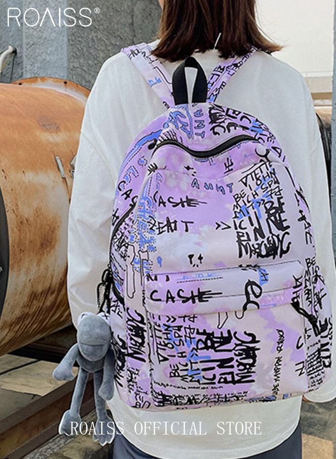 Unisex Colorblock Graffiti Backpack Casual School Bag Personality All-match Leisure Colorful Lightweight Bookbag Casual Daypack for Girls Boys Middle High College Student Travel