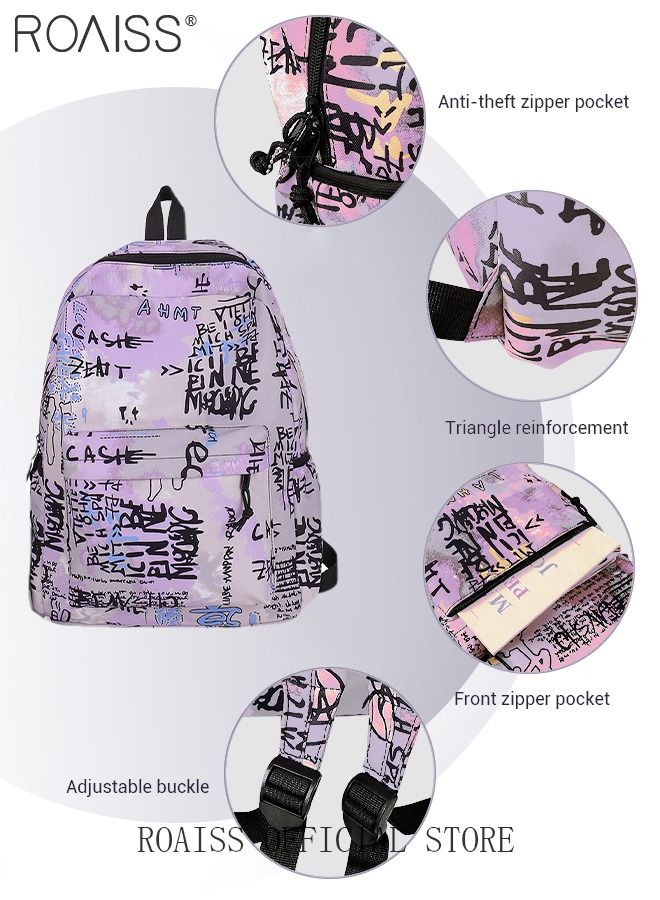 Unisex Colorblock Graffiti Backpack Casual School Bag Personality All-match Leisure Colorful Lightweight Bookbag Casual Daypack for Girls Boys Middle High College Student Travel