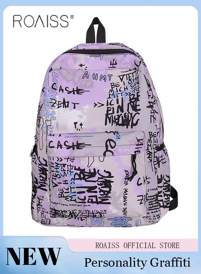 Unisex Colorblock Graffiti Backpack Casual School Bag Personality All-match Leisure Colorful Lightweight Bookbag Casual Daypack for Girls Boys Middle High College Student Travel