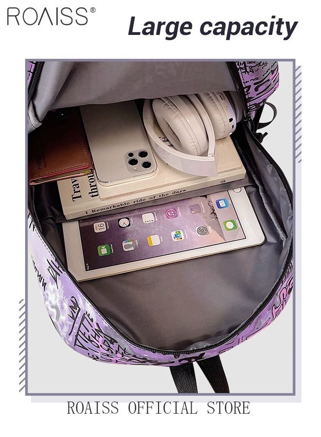 Unisex Colorblock Graffiti Backpack Casual School Bag Personality All-match Leisure Colorful Lightweight Bookbag Casual Daypack for Girls Boys Middle High College Student Travel