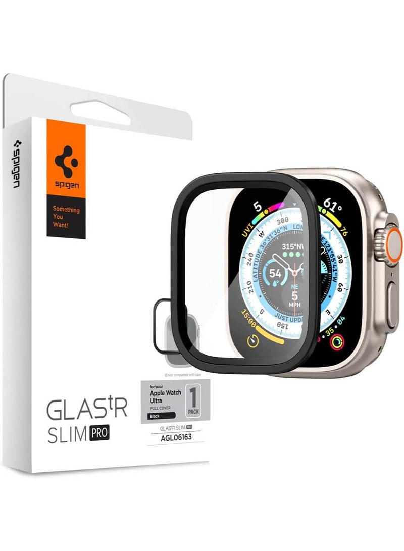 Glastr Slim Pro for Apple Watch Ultra 2 / Apple Watch Ultra (49mm) Tempered Glass Screen Protector Full Cover with Alloy Frame - Black