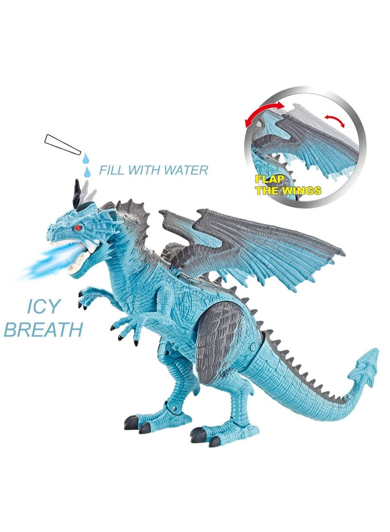 Dino Planet Remote Control RC Walking Dinosaur Toy with Breathing Shaking Head Light Up Eyes Sound  Ice Dragon