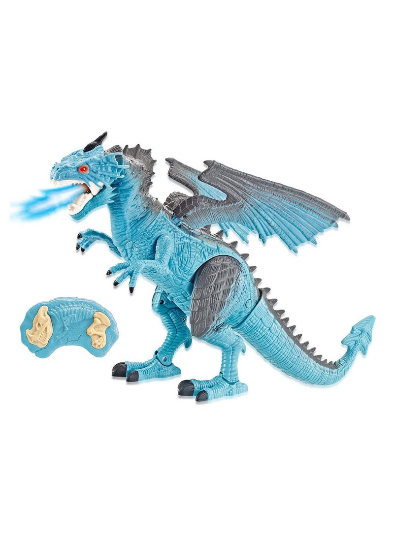 Dino Planet Remote Control RC Walking Dinosaur Toy with Breathing Shaking Head Light Up Eyes Sound  Ice Dragon