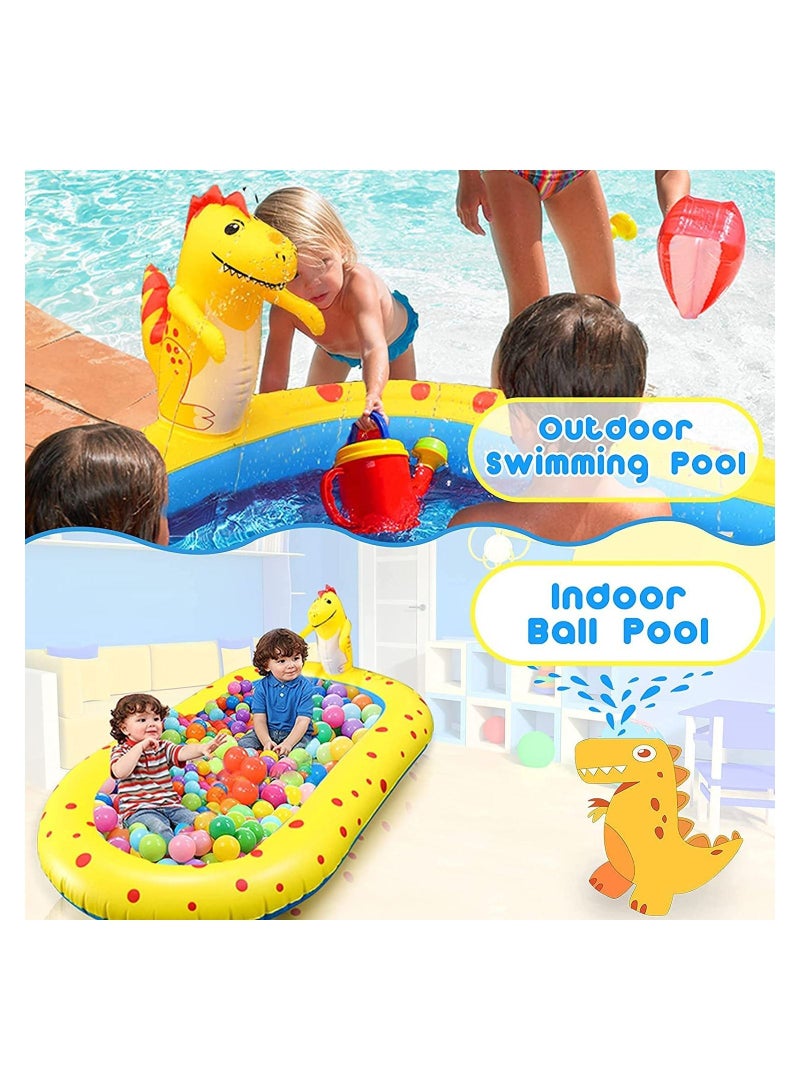 Inflatable Kiddie Pool Sprinkler, Dinosaur Sprinkler Pool Fountain Water Toys, Cute 3 in 1 Summer Splash Pad Kiddie Pool