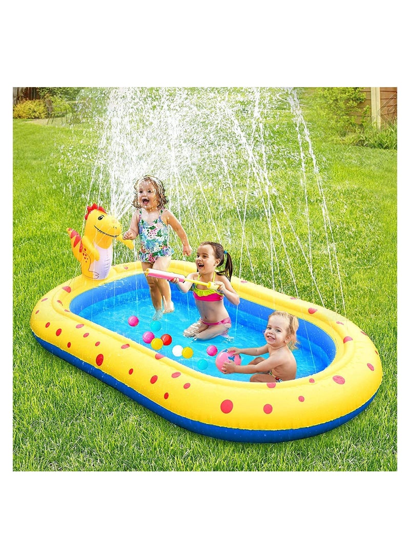 Inflatable Kiddie Pool Sprinkler, Dinosaur Sprinkler Pool Fountain Water Toys, Cute 3 in 1 Summer Splash Pad Kiddie Pool