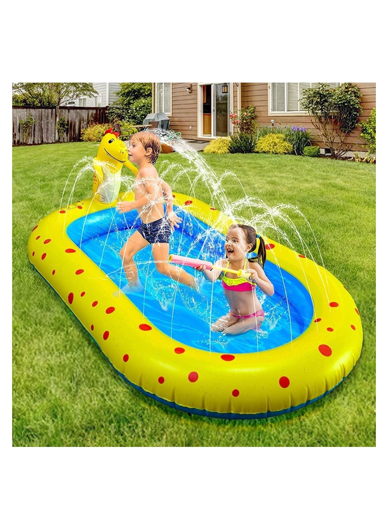 Inflatable Kiddie Pool Sprinkler, Dinosaur Sprinkler Pool Fountain Water Toys, Cute 3 in 1 Summer Splash Pad Kiddie Pool