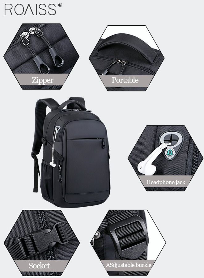 Business Backpack with USB Charging Port and Headphone Plug Waterproof Travel Backpack College School Bag Computer Backpack for Men Women Fits 17 Inch Notebook