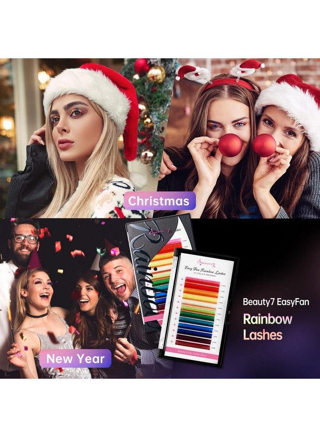 Colored Lash Extensions Rainbow Lashes Easy Fan 12 Colors Lashes Self Fanning Ombre Lash Extensions D+ Curl 0.05Mm Thickness 13Mm Dramatic Eyelashes Extension