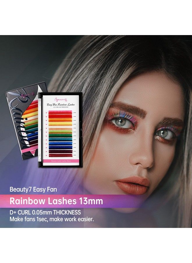 Colored Lash Extensions Rainbow Lashes Easy Fan 12 Colors Lashes Self Fanning Ombre Lash Extensions D+ Curl 0.05Mm Thickness 13Mm Dramatic Eyelashes Extension