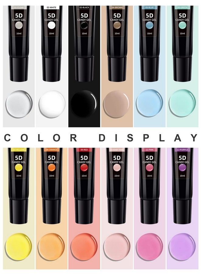 12 Colors 5D Carving Nail Gel Polish Soft Candy Nail Sculpture Painting Gel Soak Off Cute Jelly Macaron Modeling Glue For Diy Nail Art Designs