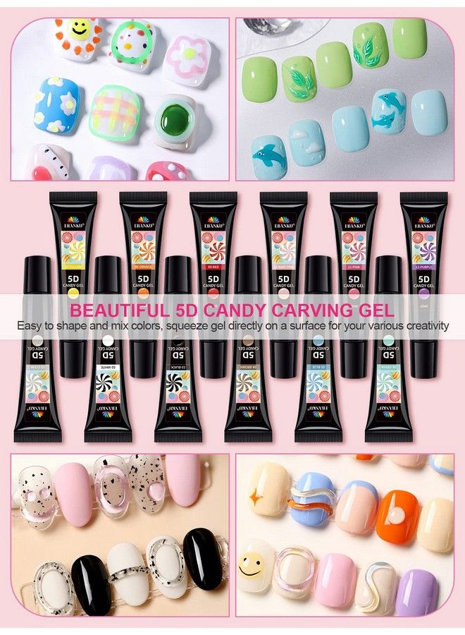 12 Colors 5D Carving Nail Gel Polish Soft Candy Nail Sculpture Painting Gel Soak Off Cute Jelly Macaron Modeling Glue For Diy Nail Art Designs