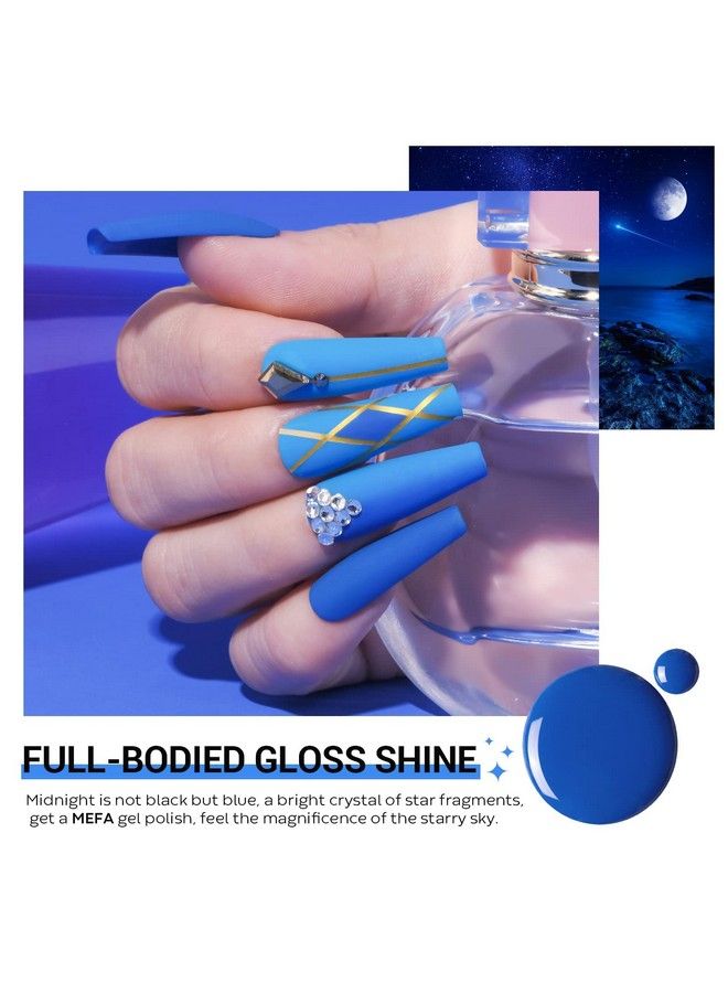 Blue Gel Nail Polish Set Midnight Navy Sapphire Azure Glitter Dark Shades 6 Colors Starter Kit Soak Off Long Lasting Nail Art Design Diy Salon Manicure Holiday Gift For Women Girls 5Ml