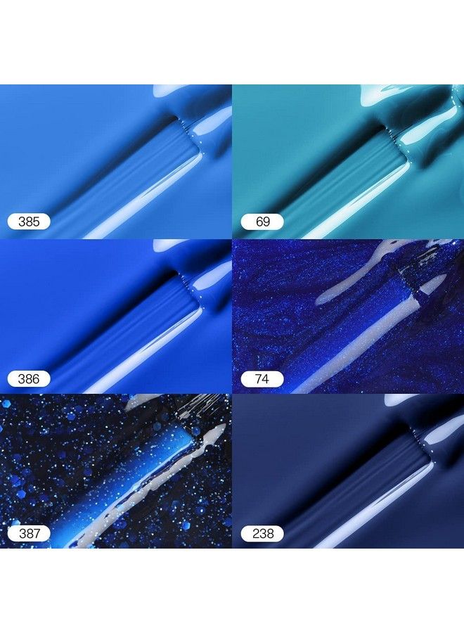 Blue Gel Nail Polish Set Midnight Navy Sapphire Azure Glitter Dark Shades 6 Colors Starter Kit Soak Off Long Lasting Nail Art Design Diy Salon Manicure Holiday Gift For Women Girls 5Ml
