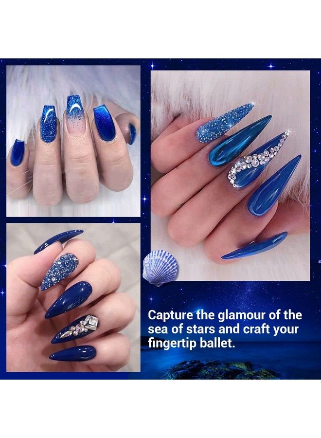 Blue Gel Nail Polish Set Midnight Navy Sapphire Azure Glitter Dark Shades 6 Colors Starter Kit Soak Off Long Lasting Nail Art Design Diy Salon Manicure Holiday Gift For Women Girls 5Ml