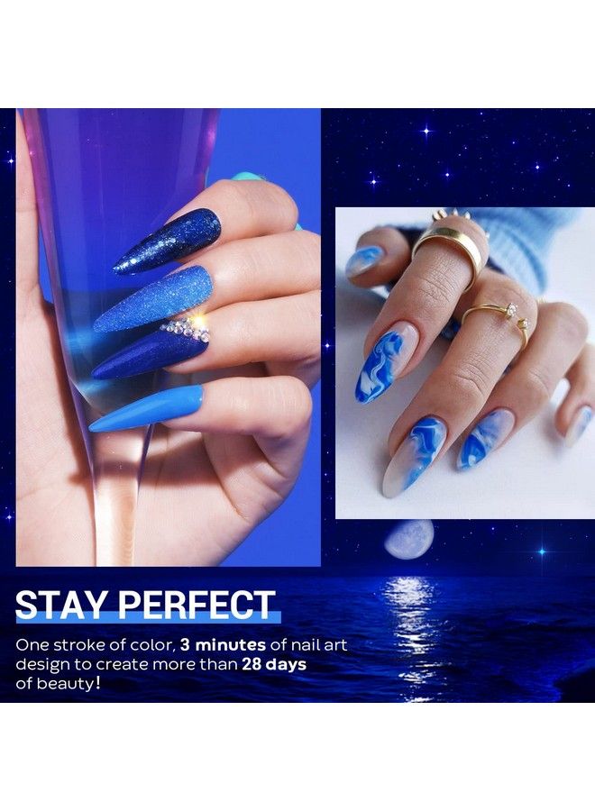 Blue Gel Nail Polish Set Midnight Navy Sapphire Azure Glitter Dark Shades 6 Colors Starter Kit Soak Off Long Lasting Nail Art Design Diy Salon Manicure Holiday Gift For Women Girls 5Ml