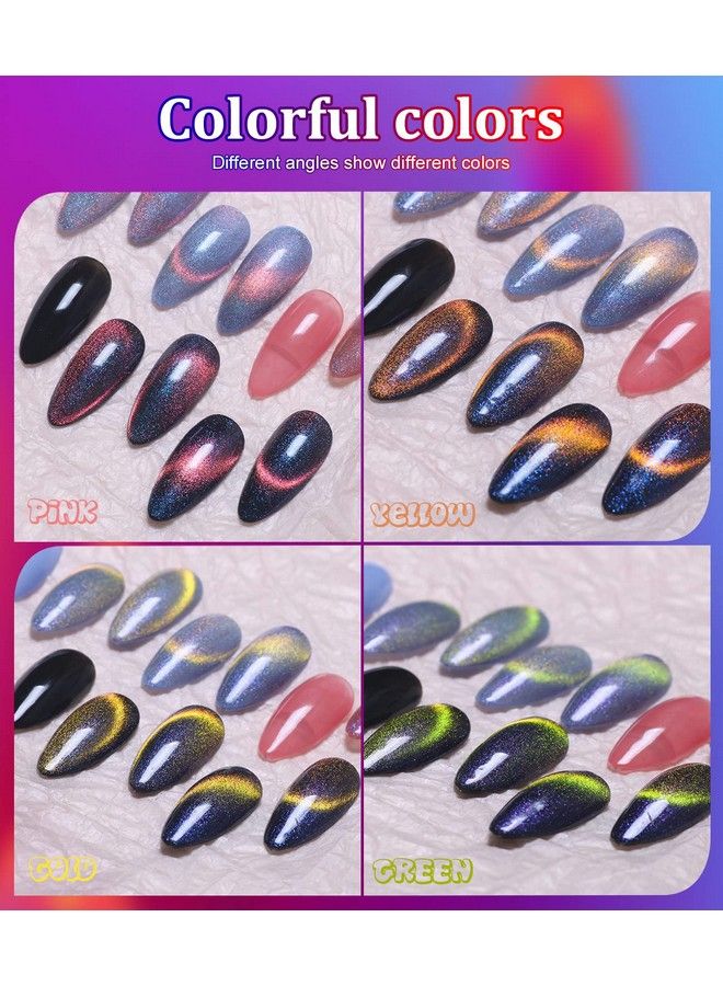 9D Cat Eye Gel Nail Polish Glitter Soak Off Gel Polish With Magnet Stick Glitter Holographic Nail Art For Salon Home Diy 15Ml/0.5Floz