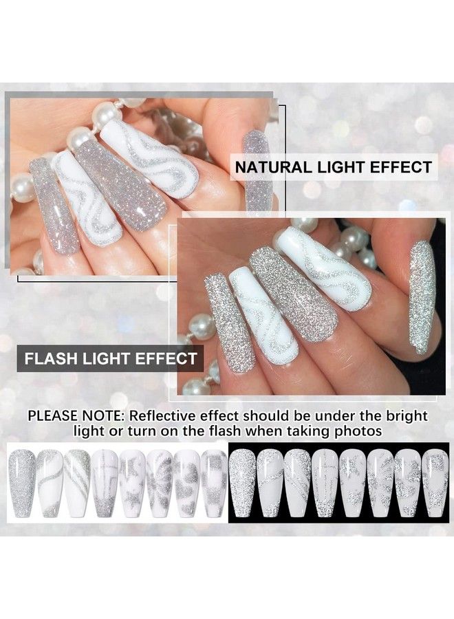 Silver Reflective Gel Polish Liner Gel Glitter Diamond Gel Liner Nail Art For Nails Sparkle Disco Drawing Gel Liner Polish Nail Painting For Diy Nail Art Design Manicure Soak Off Lamp Gel