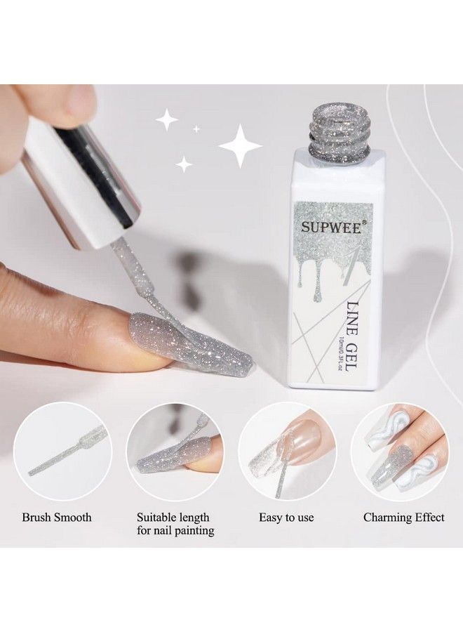 Silver Reflective Gel Polish Liner Gel Glitter Diamond Gel Liner Nail Art For Nails Sparkle Disco Drawing Gel Liner Polish Nail Painting For Diy Nail Art Design Manicure Soak Off Lamp Gel