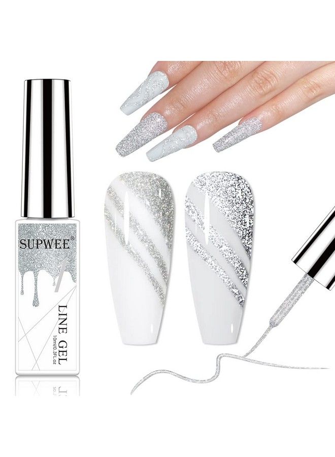 Silver Reflective Gel Polish Liner Gel Glitter Diamond Gel Liner Nail Art For Nails Sparkle Disco Drawing Gel Liner Polish Nail Painting For Diy Nail Art Design Manicure Soak Off Lamp Gel