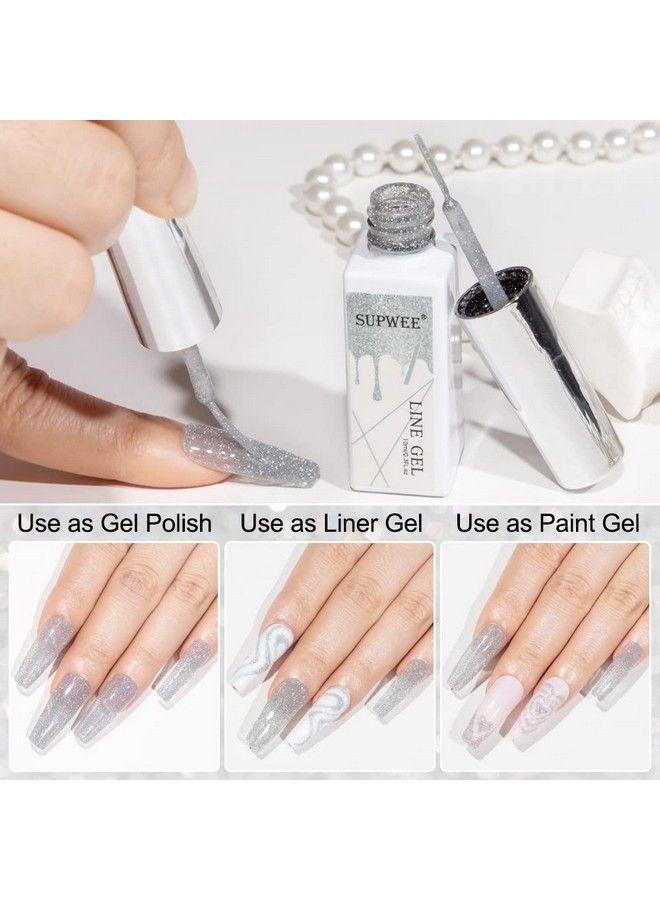 Silver Reflective Gel Polish Liner Gel Glitter Diamond Gel Liner Nail Art For Nails Sparkle Disco Drawing Gel Liner Polish Nail Painting For Diy Nail Art Design Manicure Soak Off Lamp Gel