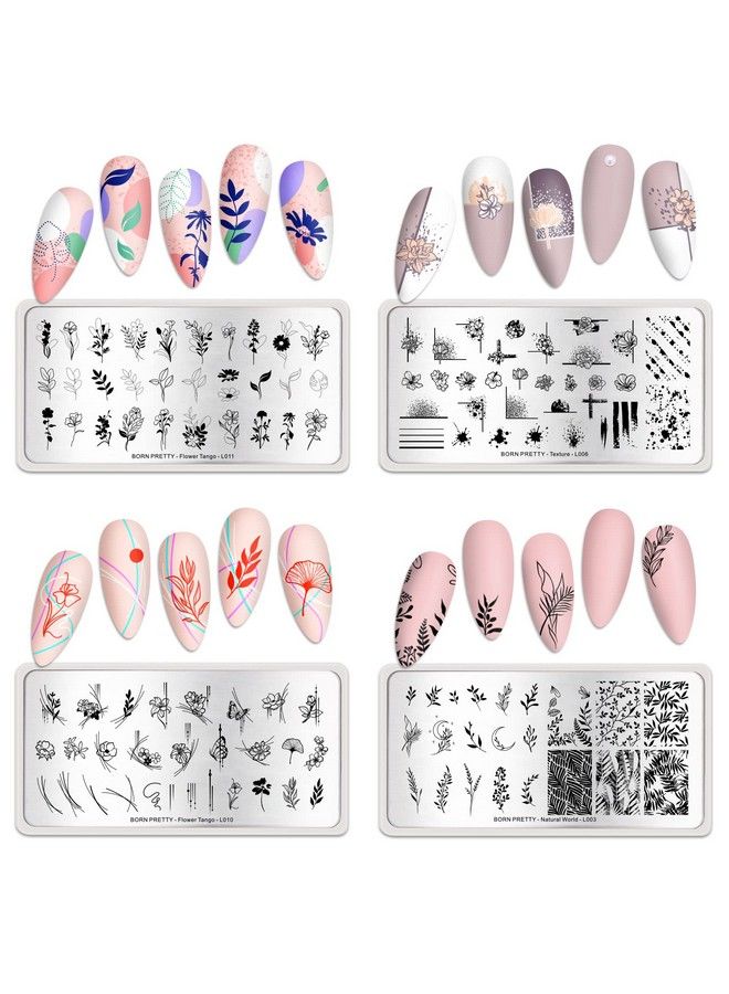 Stamping Temeplates Nail Art Stamping Plates Flower Leaves Theme Nail Image Plates Nail Manicuring Diy Printing Tools 4Pcs