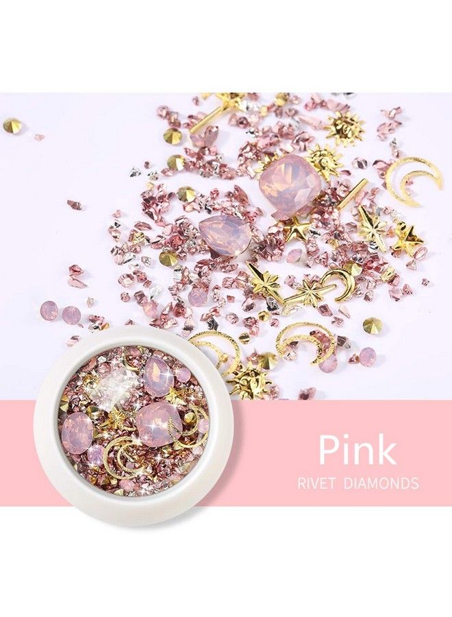 6 Wheels Mixed Sparkle Nail Art Rhinestones Diamonds Crystals Beads Artificial Pearls And Gold Silver Nail Studs Gems Metal Rivets Charms Hollow Moon Star Shaped (Micro Mini Stones Kit)