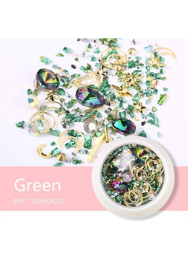 6 Wheels Mixed Sparkle Nail Art Rhinestones Diamonds Crystals Beads Artificial Pearls And Gold Silver Nail Studs Gems Metal Rivets Charms Hollow Moon Star Shaped (Micro Mini Stones Kit)