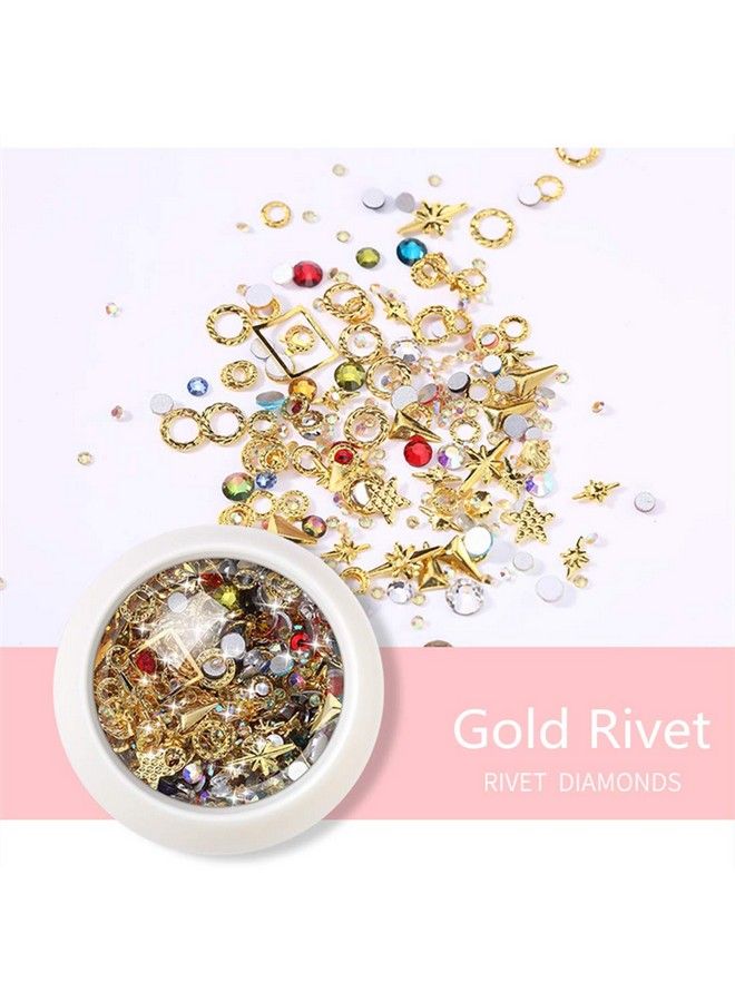 6 Wheels Mixed Sparkle Nail Art Rhinestones Diamonds Crystals Beads Artificial Pearls And Gold Silver Nail Studs Gems Metal Rivets Charms Hollow Moon Star Shaped (Micro Mini Stones Kit)