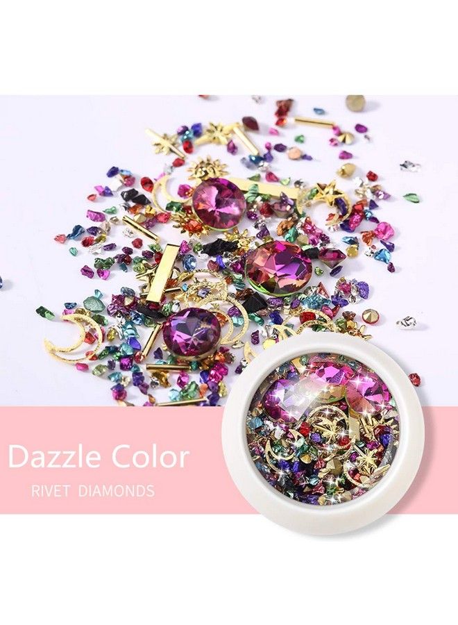 6 Wheels Mixed Sparkle Nail Art Rhinestones Diamonds Crystals Beads Artificial Pearls And Gold Silver Nail Studs Gems Metal Rivets Charms Hollow Moon Star Shaped (Micro Mini Stones Kit)