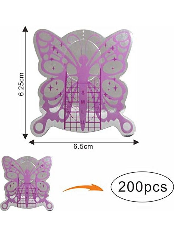200Pcs Nail Form Pruple Bufferfly Shape Nail Art Guide Form Acrylic Tips Uv Gel Extension Stickers Guide Stencil Manicure Tools For Nail Polish Guide Sticker