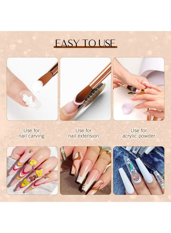 Acrylic Nail Brush Set 7 Pcs Kolinsky Acrylic Nail Brush For Acrylic Powder Golden Nail Brushes For Acrylic Application Nail Extension & Carving Nail Salon Home Diy #4/6/8/10/12/14/16