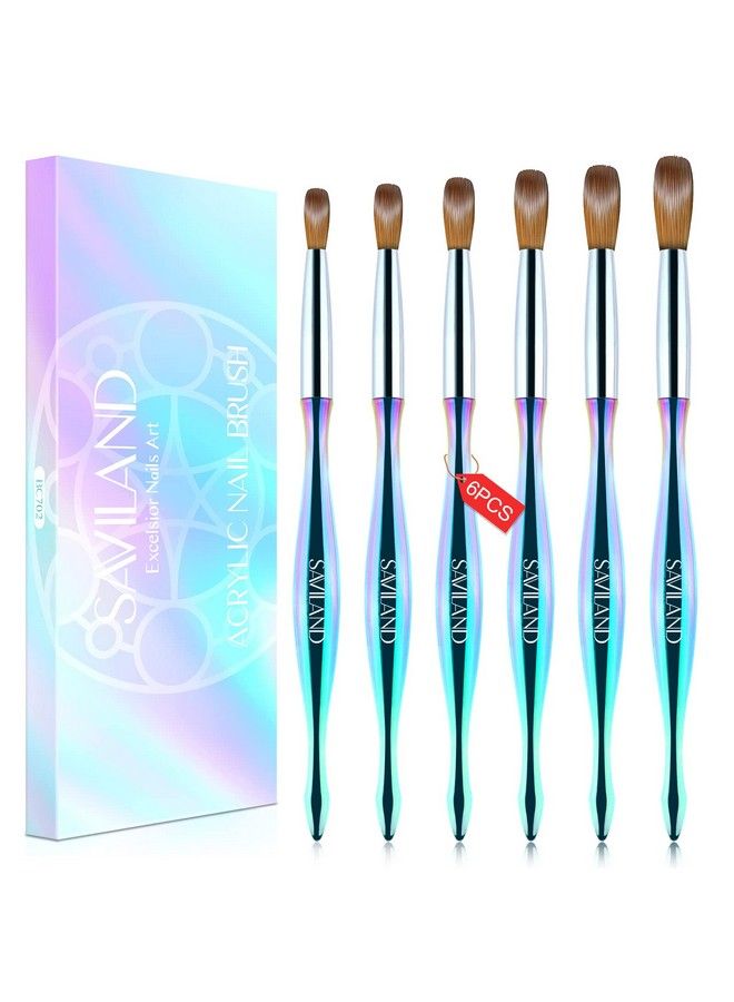 Kolinsky Acrylic Nail Brush Set 6Pcs Laser Blue Acrylic Nail Brushes For Acrylic Application Professional Acrylic Powder Brush For Acrylic Nails Extension & 3D Carving Size 4/8/10/12/14/16