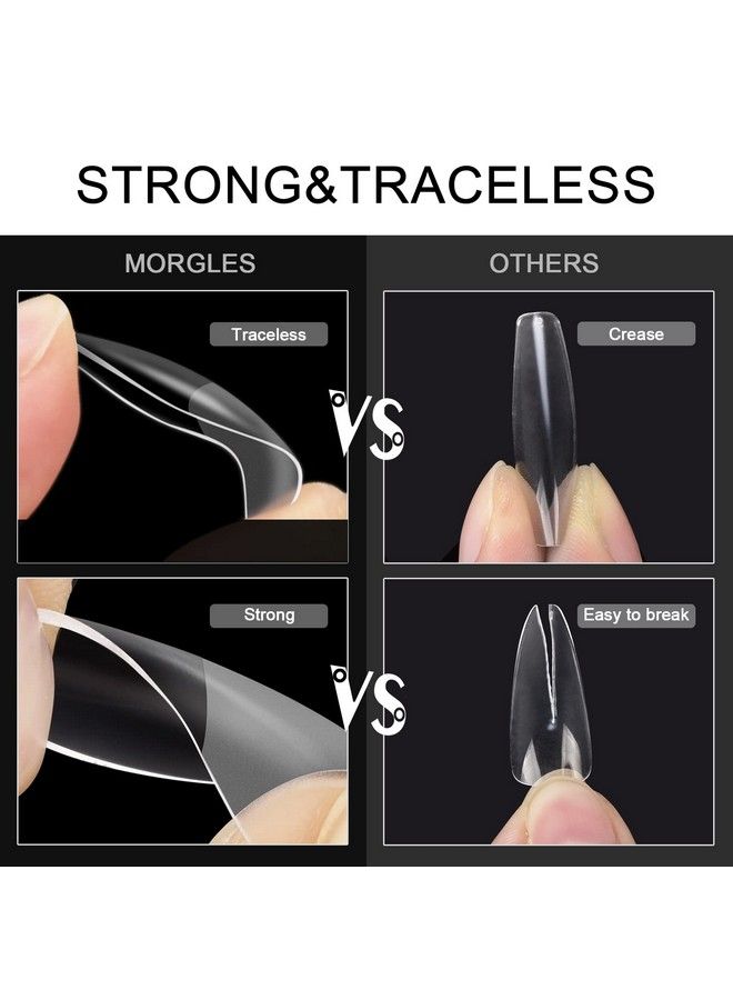 Almond Nail Tips Full Cover Morgles 600Pcs Preetched Full Cover Clear Almond Shaped Acrylic Nail Tips With Glues Nail Files For Nail Salon Home 12 Sizes