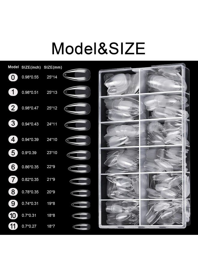 Almond Nail Tips Full Cover Morgles 600Pcs Preetched Full Cover Clear Almond Shaped Acrylic Nail Tips With Glues Nail Files For Nail Salon Home 12 Sizes