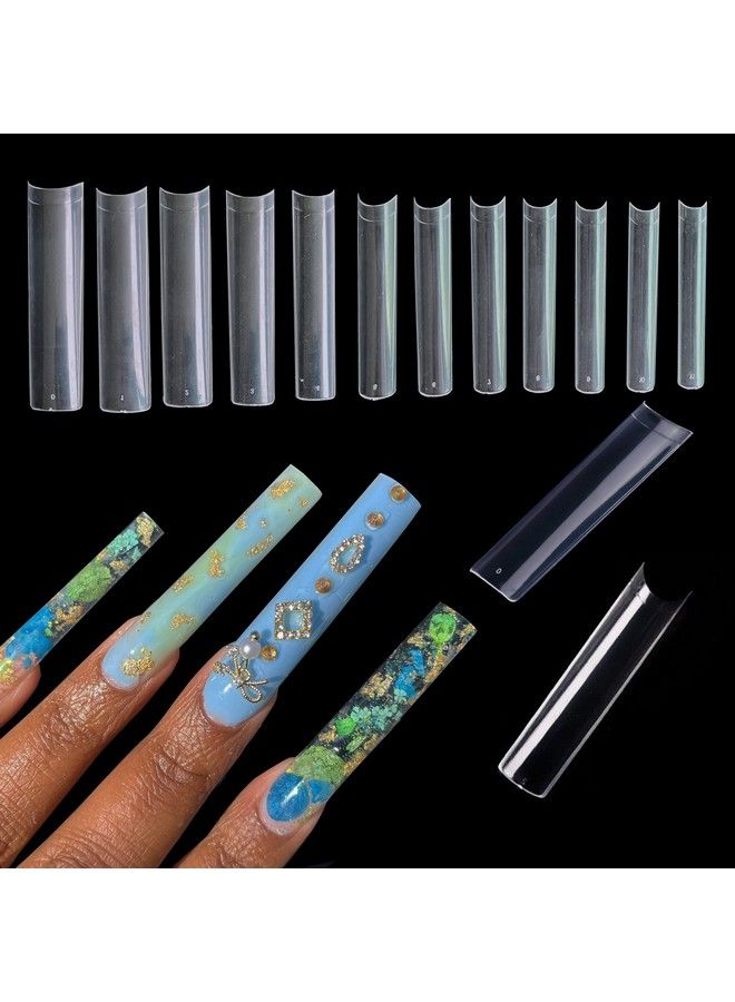 600Pcs Xxxl Clear Nail Tips Extra Long 3Xl Half Cover Straight Square Fake Nails No C Curve Professional Acrylic False Nail Tips For Salons & Home Diy 12 Sizes