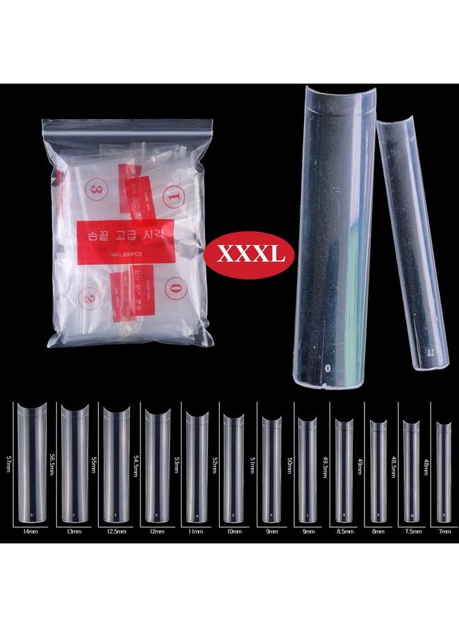 600Pcs Xxxl Clear Nail Tips Extra Long 3Xl Half Cover Straight Square Fake Nails No C Curve Professional Acrylic False Nail Tips For Salons & Home Diy 12 Sizes