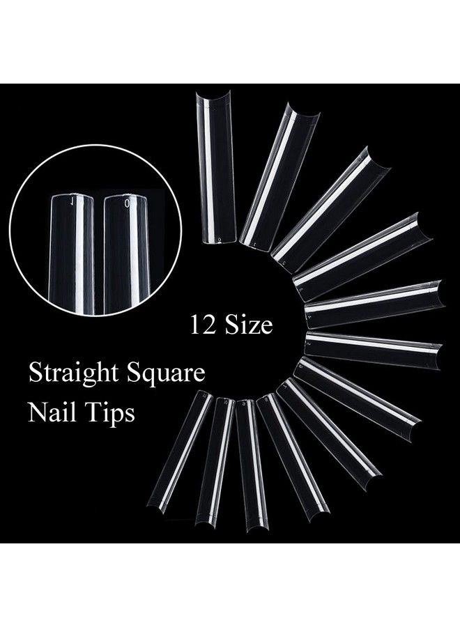 600Pcs Xxxl Clear Nail Tips Extra Long 3Xl Half Cover Straight Square Fake Nails No C Curve Professional Acrylic False Nail Tips For Salons & Home Diy 12 Sizes