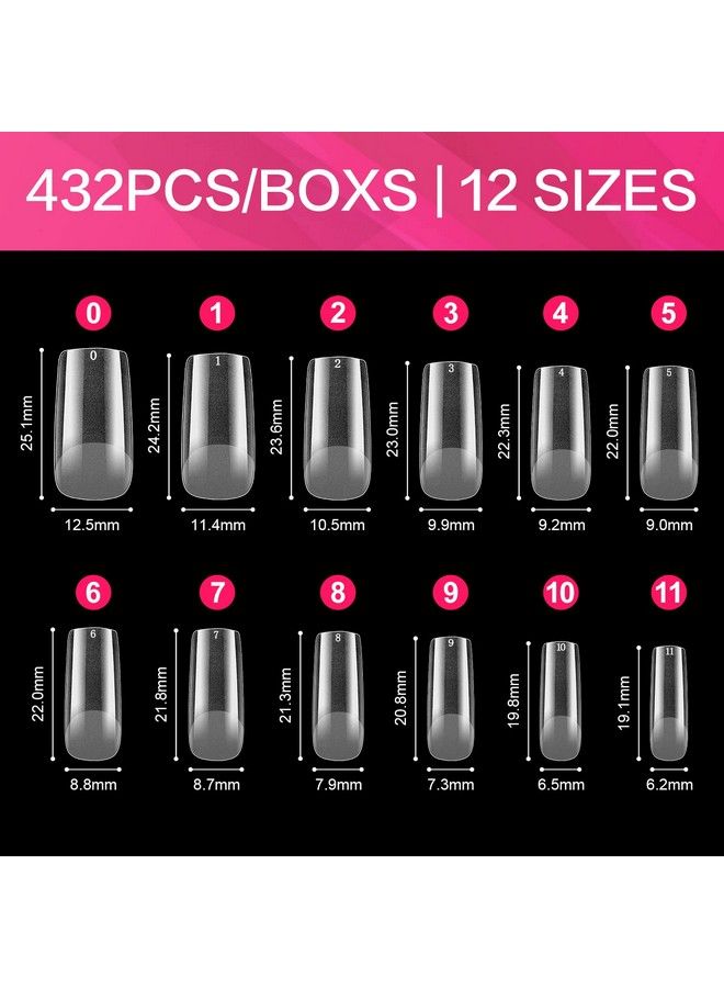 Square Fake False Nail Tips 432Pcs Full Cover Nail Tips For Soak Off Nail Extension Acrylic False Press On Nails With Box For Nail Art Salon And Home Diy 10 Sizes